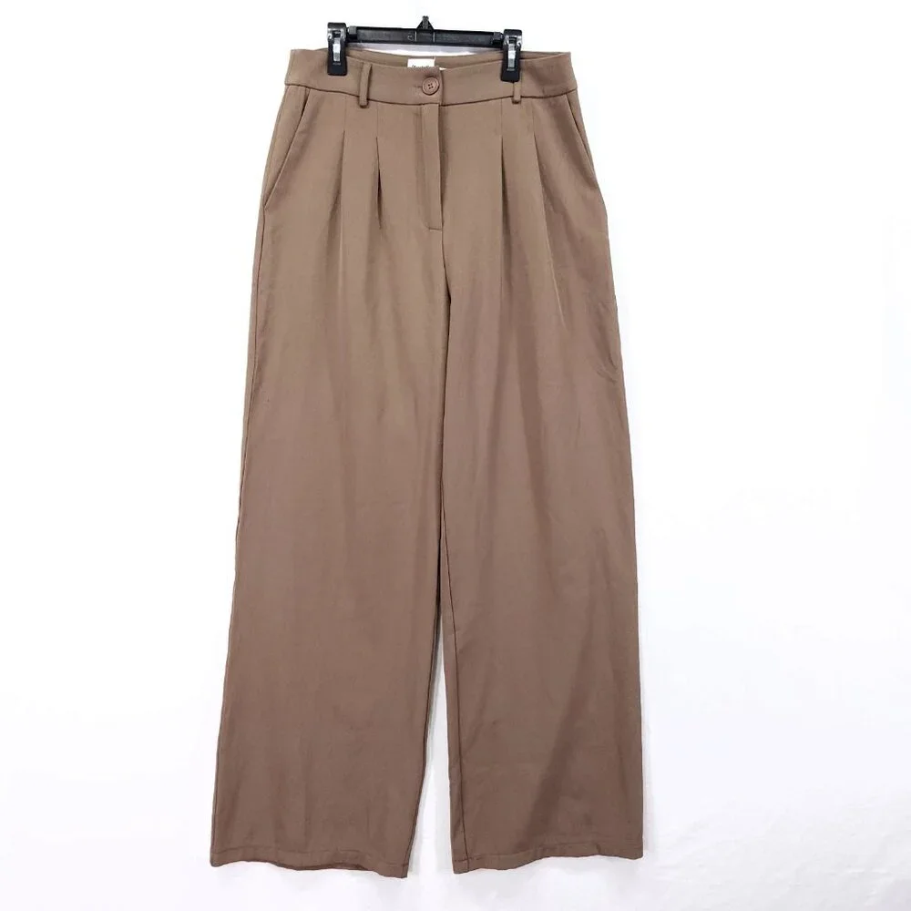 Princess Polly Pleated High Rise Wide Leg Dress Pants Size 8 Brown Trouser